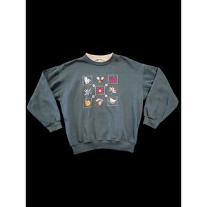 M - Vtg Bold Spirit Autumn Harvest Sweatshirt Embroidered Cottagecore Squirrel